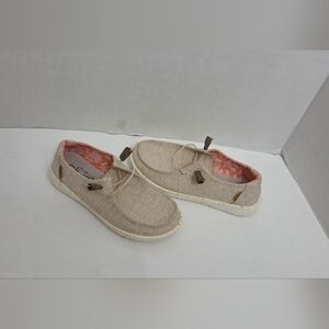 Hey Dudes Wendy Chambray White Nut Slip On Shoes Comfort Women's Size 7